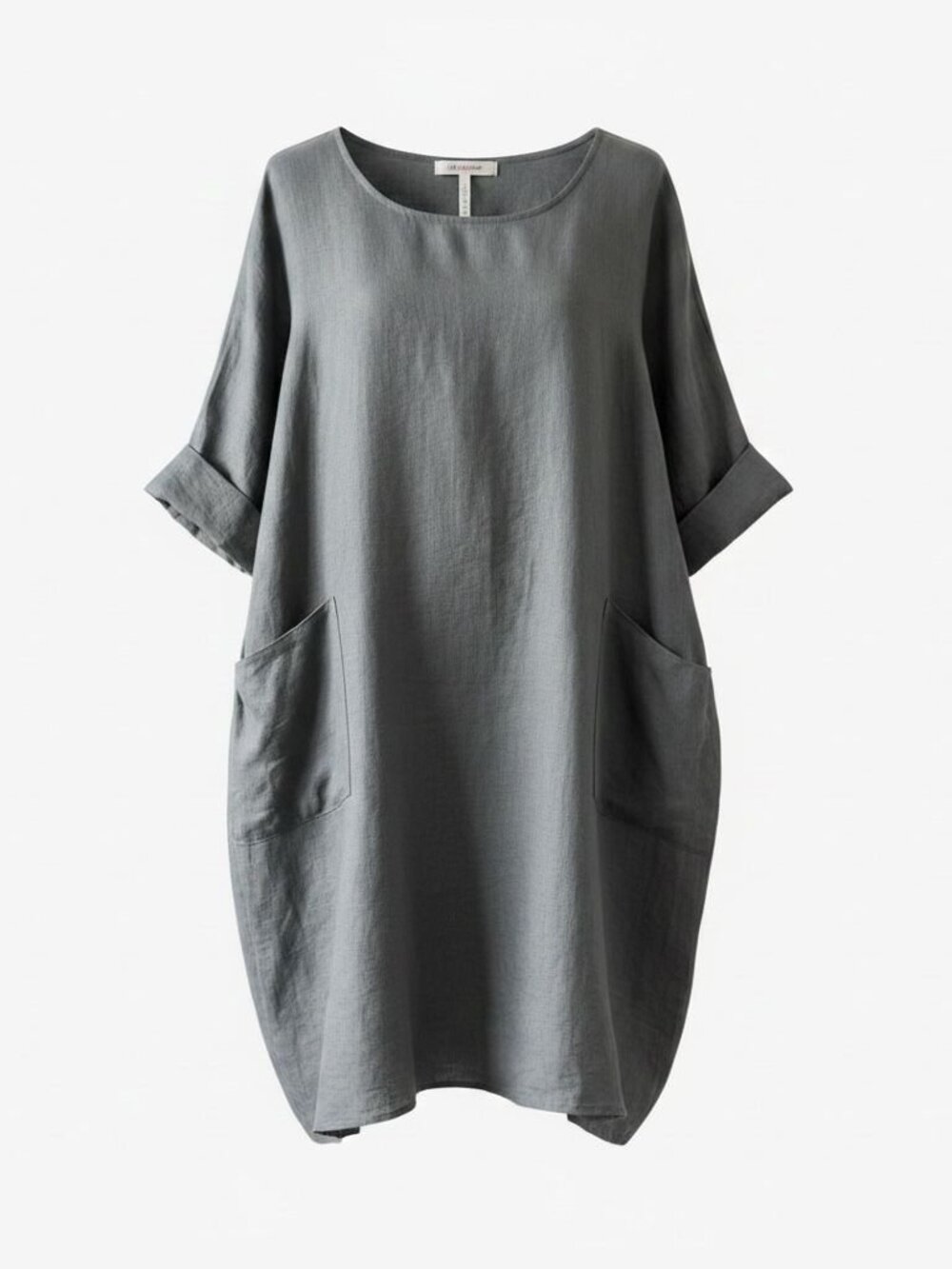 Greek Linen Cocoon Dress – Slate Gray – One Size - Picture 6 of 7